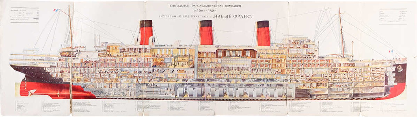 Продольный разрез парохода «Grand Luxe» «Иль де Франс». [1910-е].